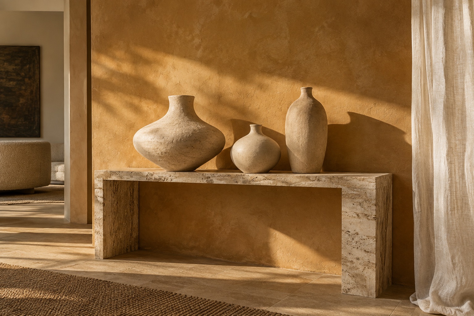 Composition de vases et de matières minérales dans une lumière douce